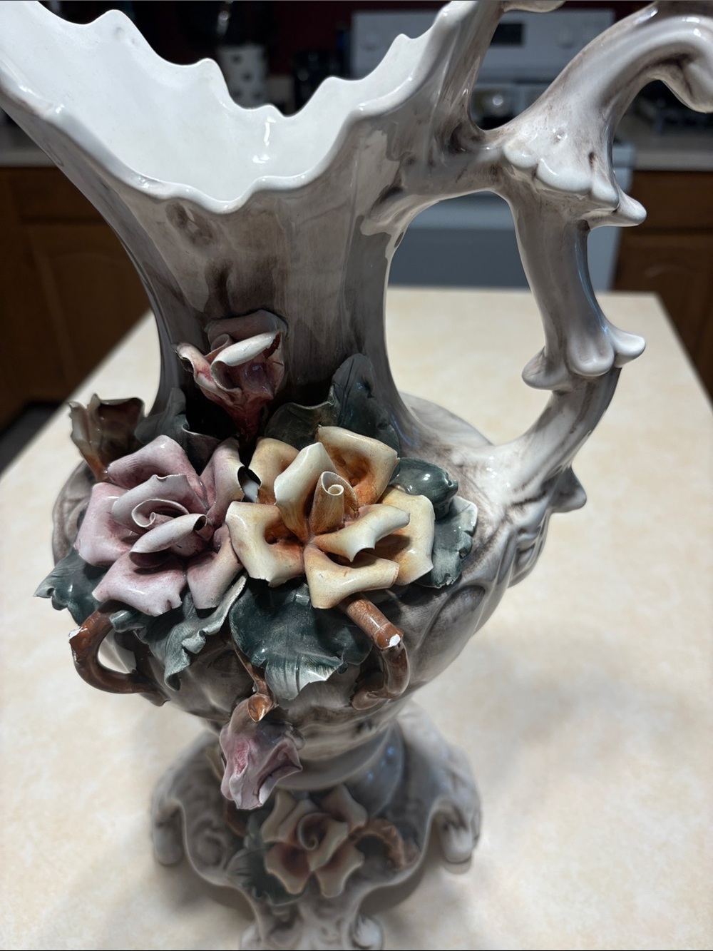 Porcelain Floral Pitcher Vase with Handcrafted Roses